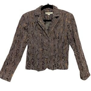 Bamboo Traders Blazer Jacket Geometric Chain‎ Print Metallic Silver Gold PS